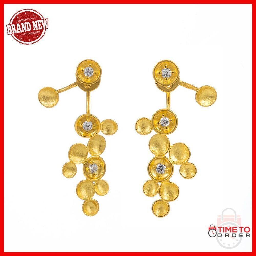 Sterling Silver Gold Plated Star Dangle Earrings with CZ Stones
